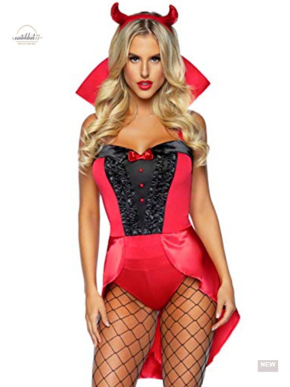 Leg Avenue Devilish Darling Sexy Devil Costume Bodysuit Tux Tail Horns